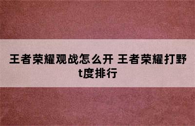 王者荣耀观战怎么开 王者荣耀打野t度排行